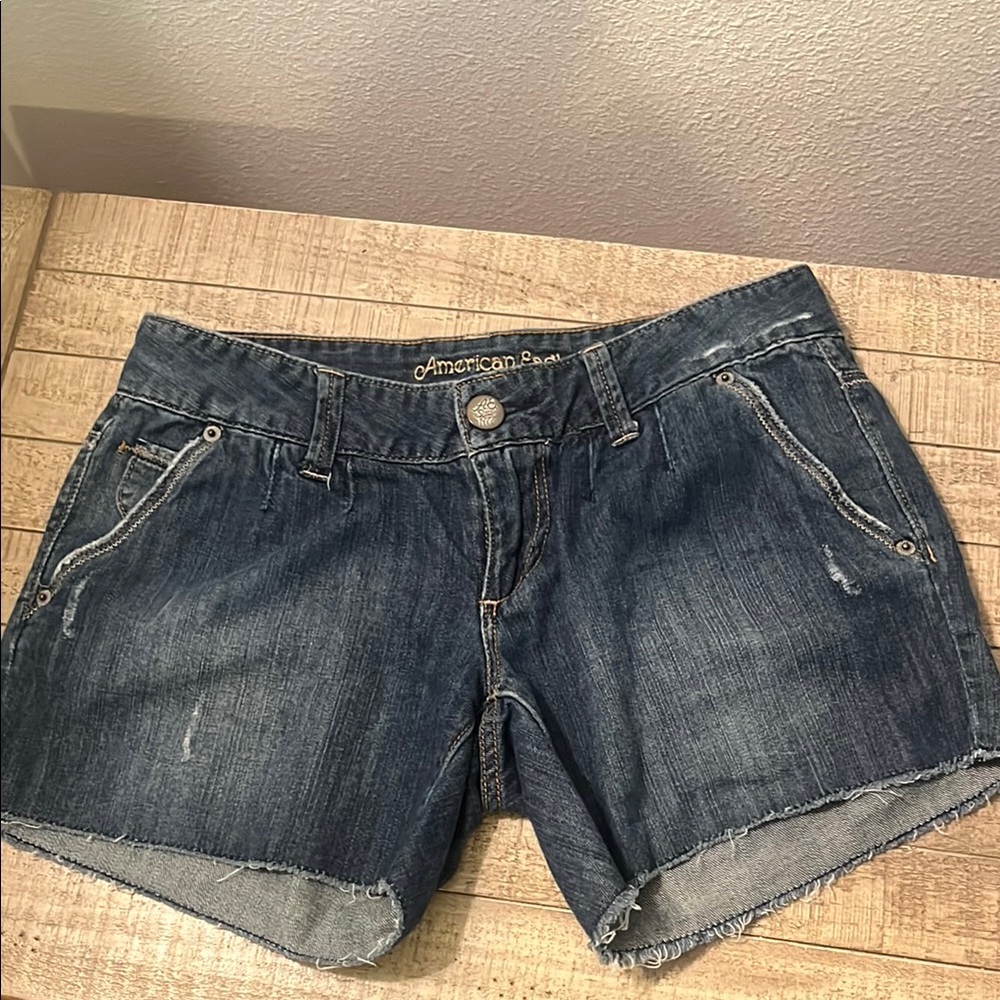 American Eagle Outfitters Blue Jean Shorts Distressed Cuffed